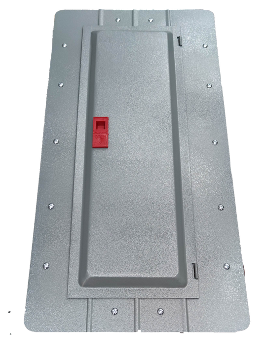 Gray metal panel board 18 holes plug in with a red latch for electrical circuitry and parts