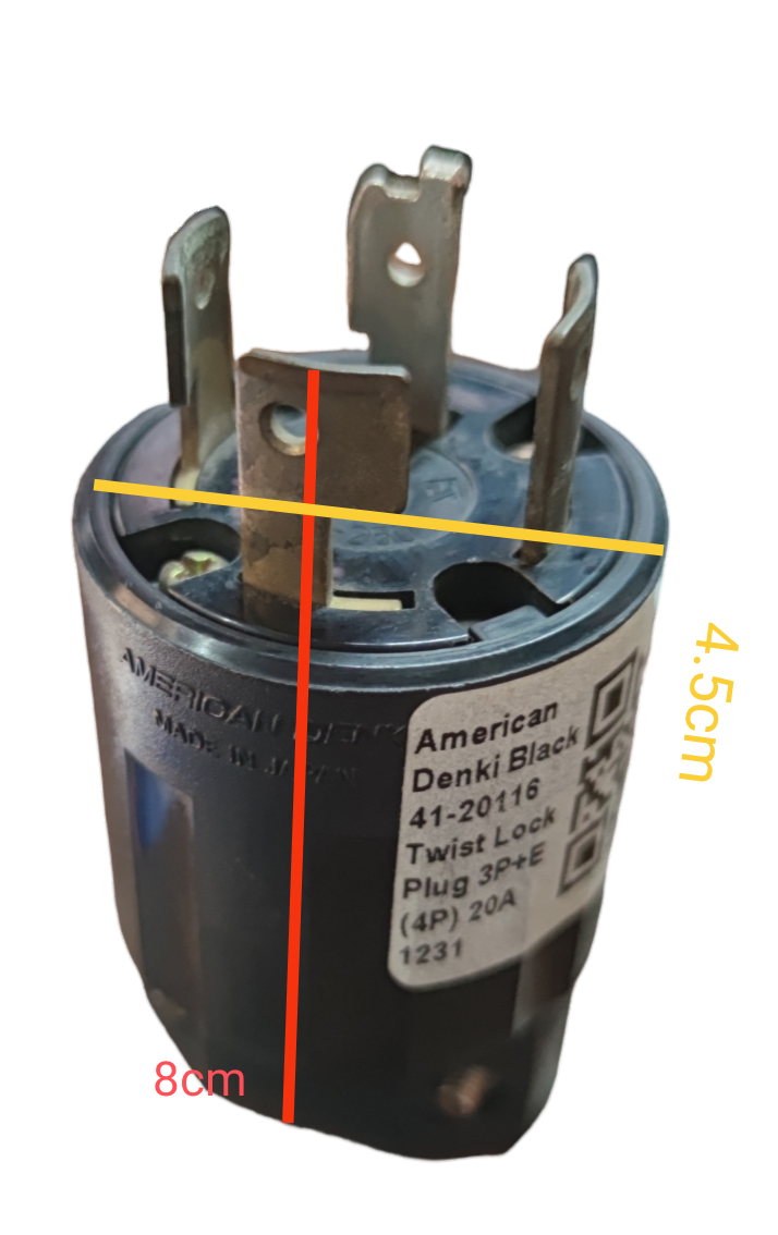 American Denki 20A twist lock plug showing robust design and sturdy build for reliable electrical connections