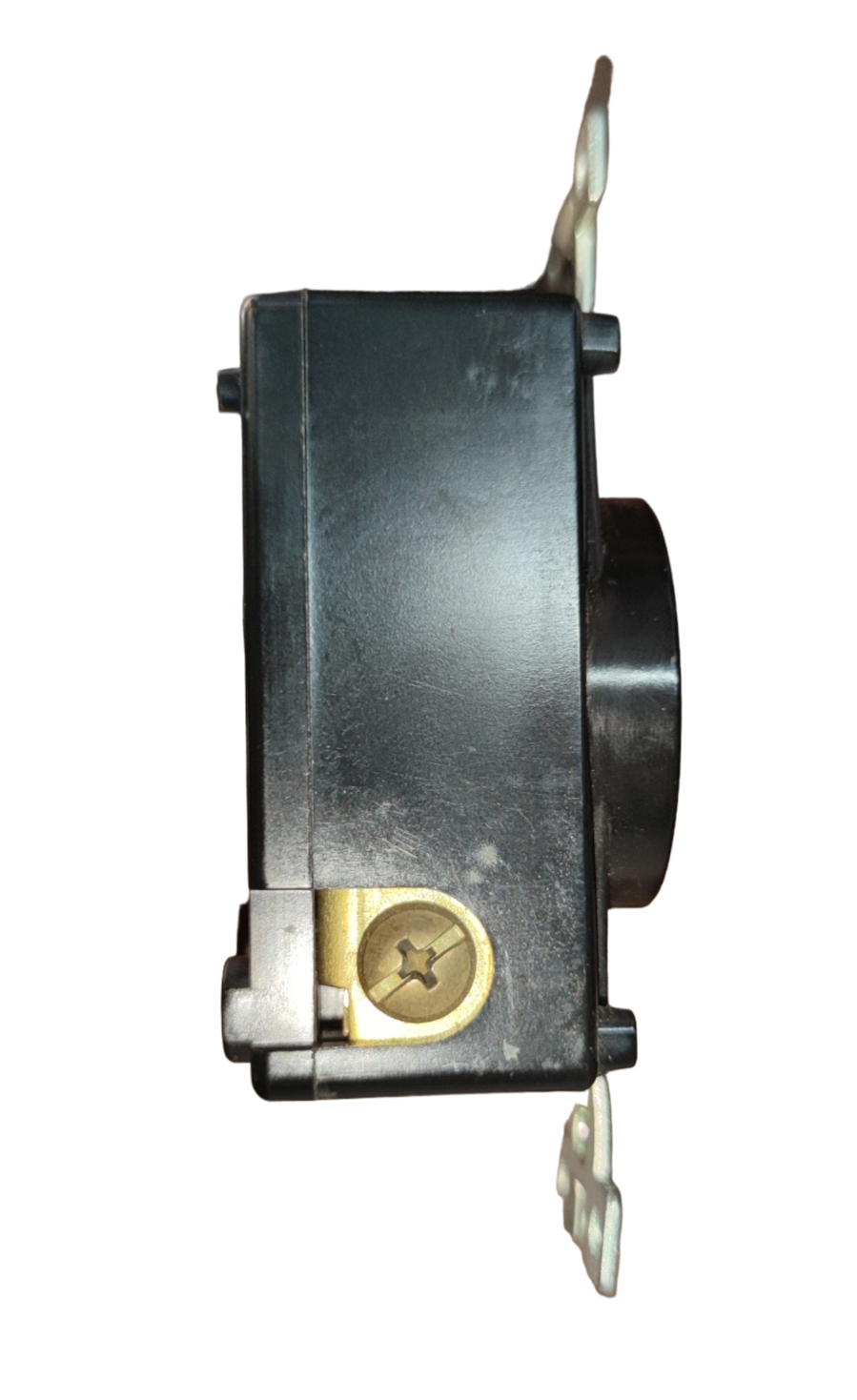American Denki 30A twist lock outlet 220V black power point side view with mounting hardware