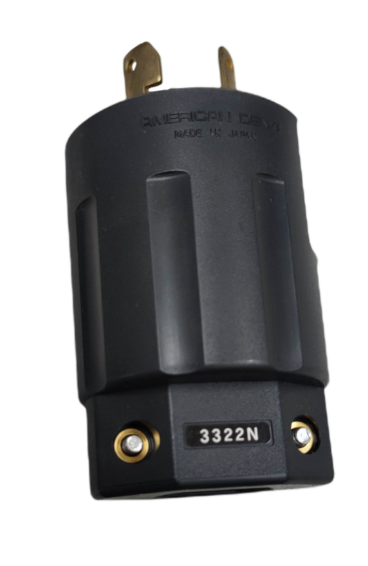 Black 30A twist lock plug electrical circuitry part with metal prongs for secure connection