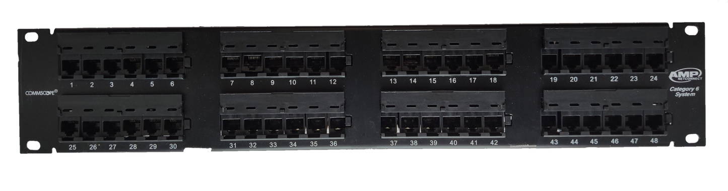 AMP CAT 6 patch panel 48 port black network access panel for structured cabling systems