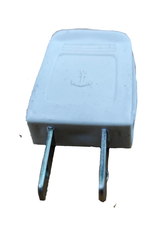 Anchor Plug Plastic 3A 125V white two-prong electrical plug on black background