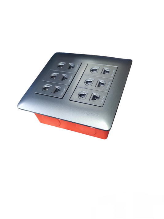Omni 6 Gang Universal Outlet 16A 250V with metallic finish power socket panel