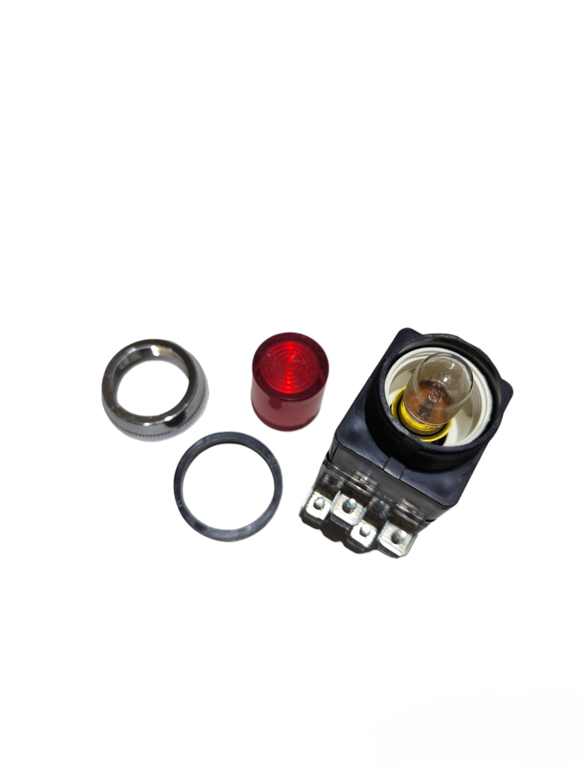 Auspicious 220V red illuminated push button with metal rings and bulb socket for power control