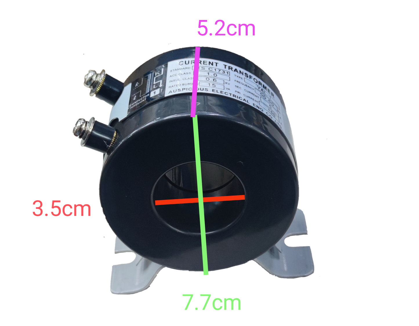 Auspicious black toroidal current transformer 150 to 5 ratio with metal mounting bracket and screw terminals