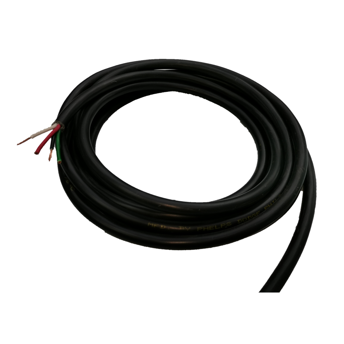 Phelps Dodge AWG 18 Royal Cord Power Cable 4C with black insulation and colored wires for electrical projects