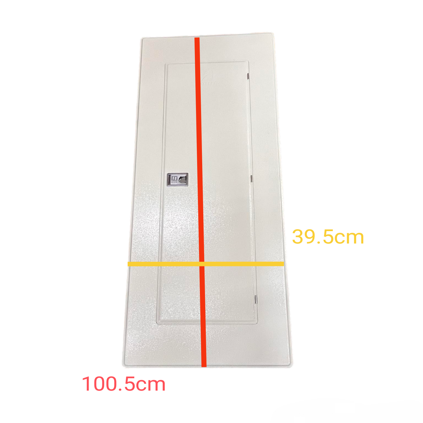 Koten white metal electrical panel door showing measurements with Panel Board 225A Main 2P with 20 Branches B-On.