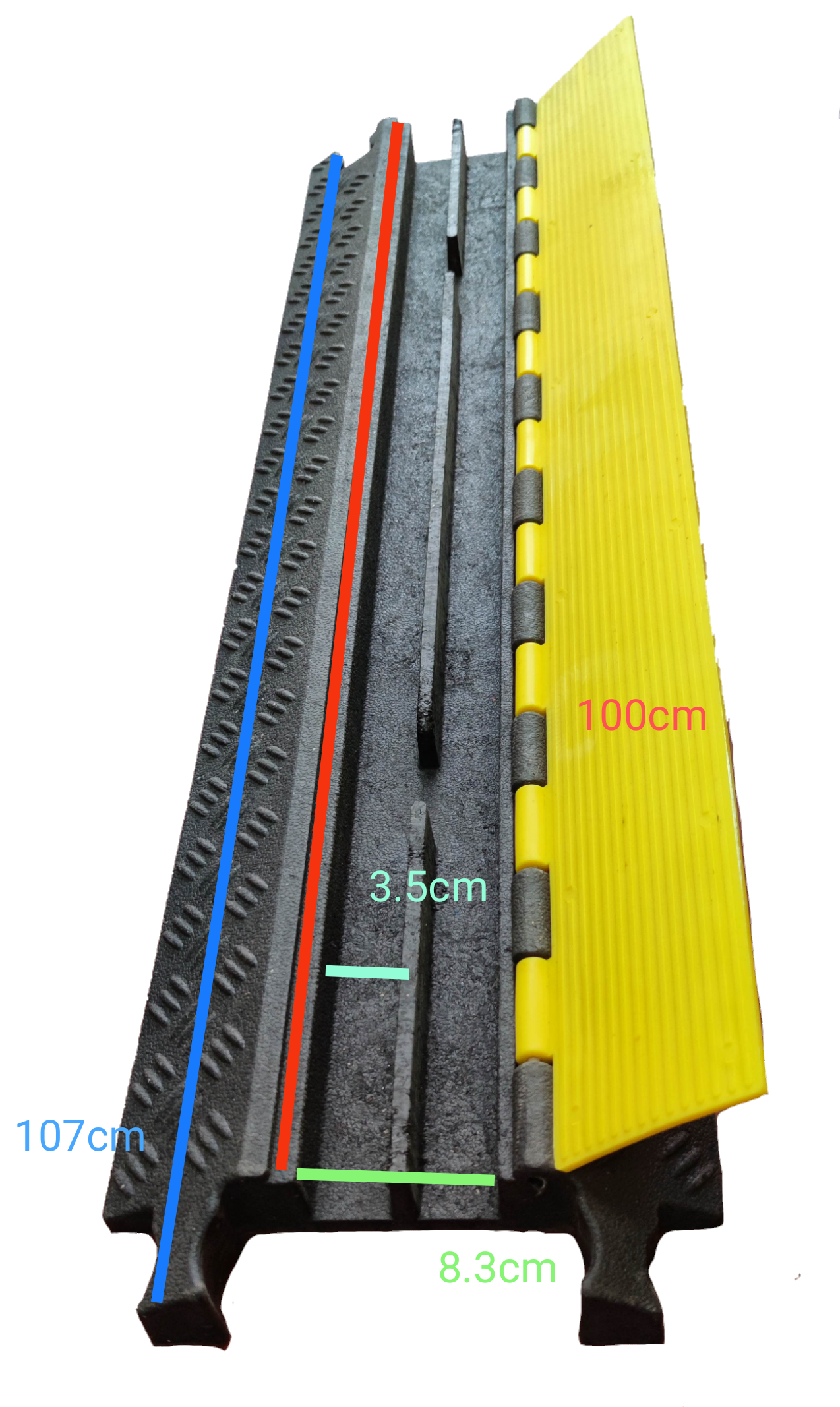 Grippes Ramp Cable Protector 2 Channel, 1 Meter x 27cm x 5cm, Cable Rubber Ramp Can be attached with 90 degrees Bend