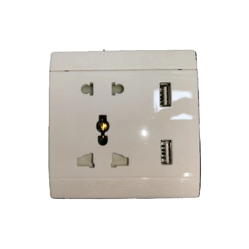 Grippes Convenience Outlet 2 Gang Universal with 2 USB 5V, Square 2 Gang Outlet with Ground 2 USB Outlet.