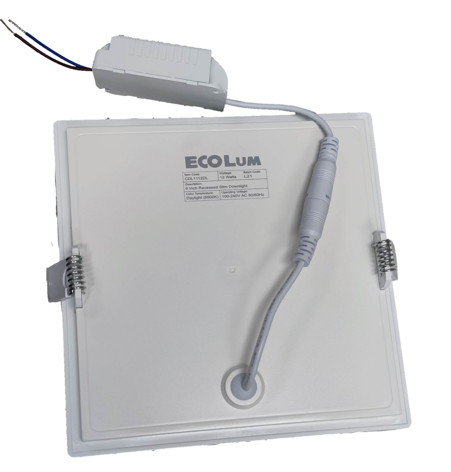 Ecolum 12W LED Square Downlight 220V Recessed ( ECOLUM) 6500K, 12W LED Square Flush Daylight 162x162mm Cut Out
