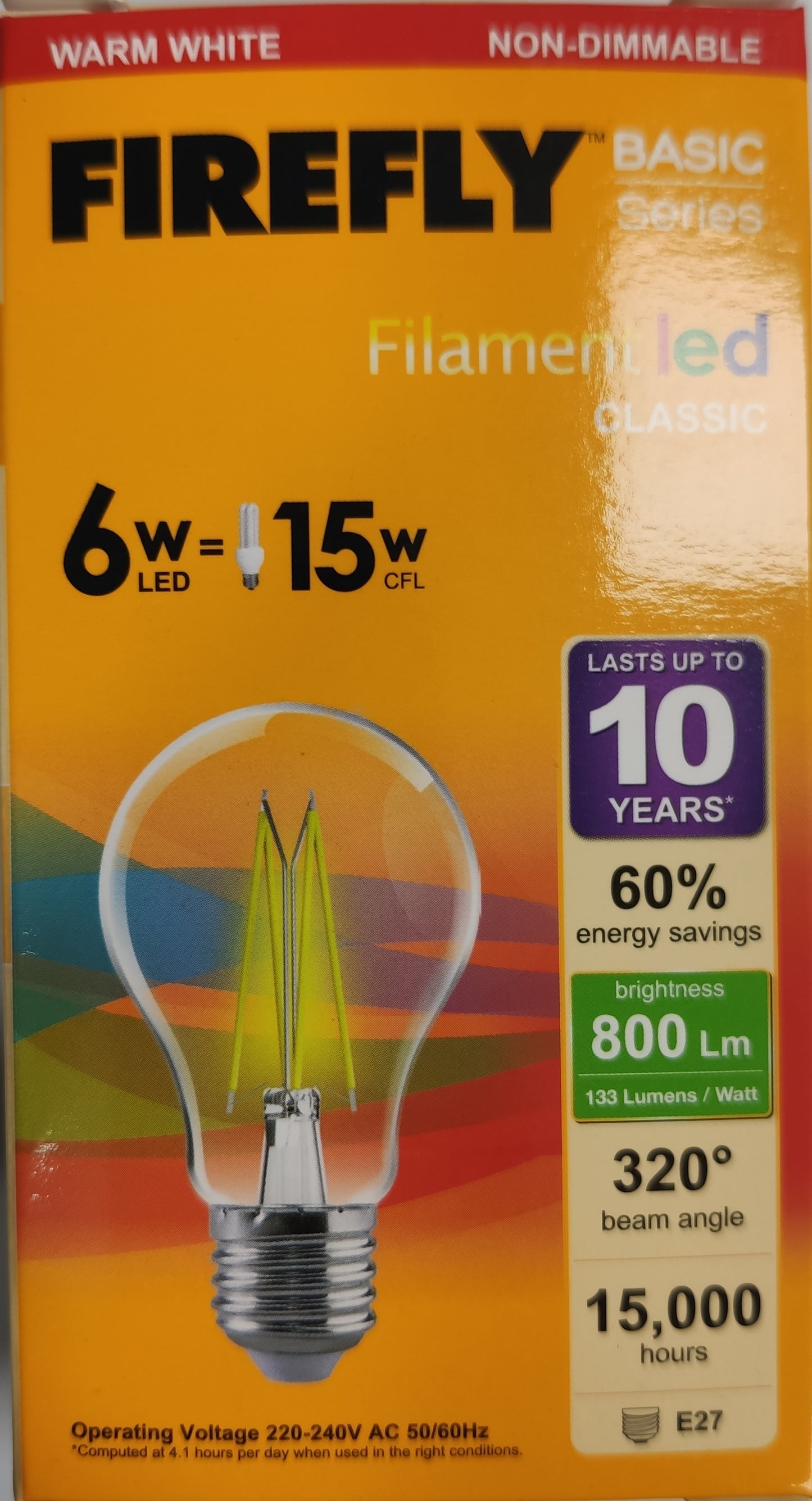 Firefly LED Filament Bulb Warm White 6W E27 220V , 6W LED Bulb A60