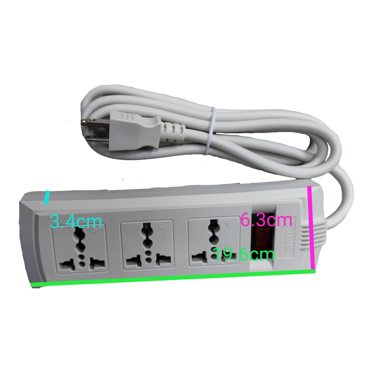 Omni 3 Gang Extension Cord Universal 6 Feet with Individual Switch Power Strip 3 Socket 10A 220V WEU-103-PK
