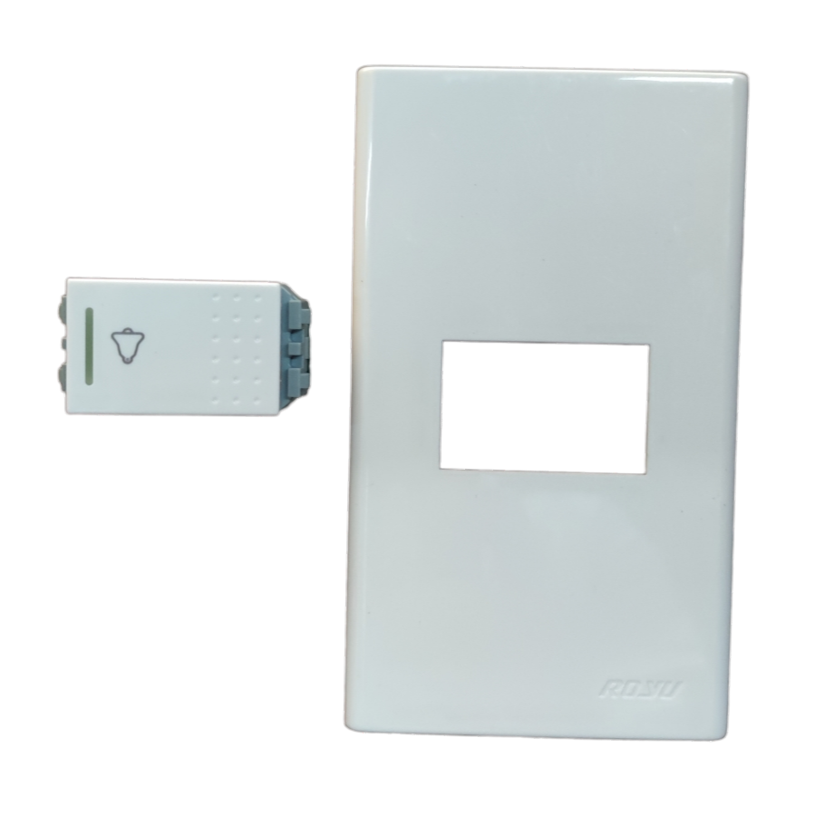 Royu Bell Switch with Plate 10A 220V white door chime component with rectangular plate on black background