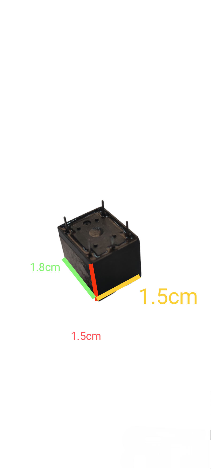 Compact 24 volt relay switch 5 terminal in black casing with precise dimensions for electrical projects