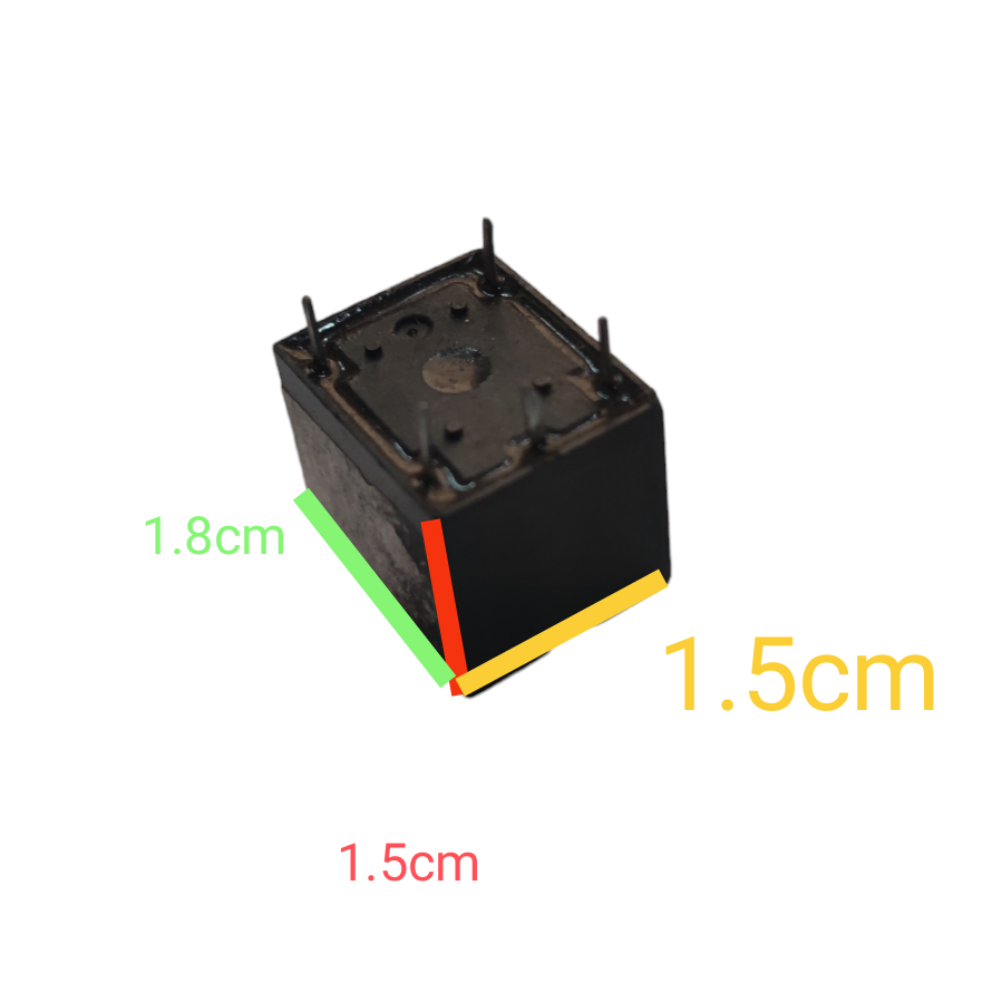 Compact 24 volt relay switch 5 terminal in black casing with precise dimensions for electrical projects