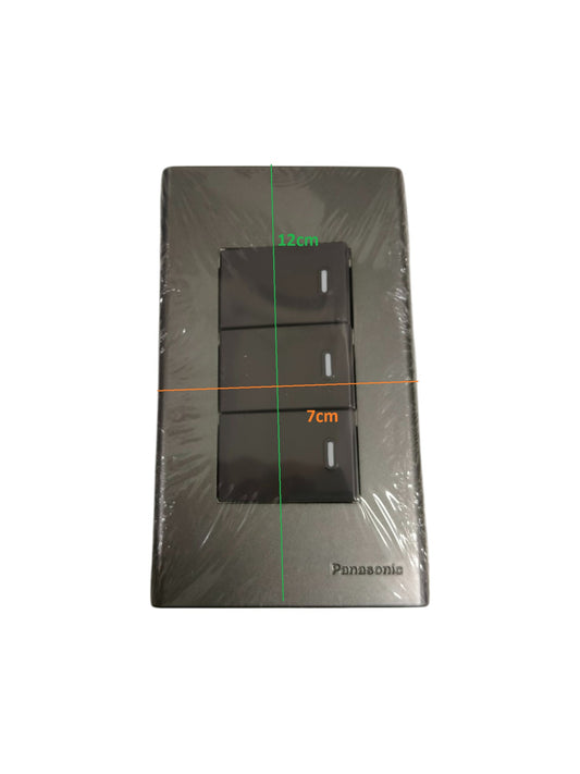 Panasonic 3 Gang 1 Way Switch 16A 250V with Plate Cover Metallic Gray WEG6803MH-1/3XWEG5001HK-5