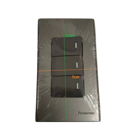 Panasonic 3 Gang 1 Way Switch 16A 250V with Plate Cover Metallic Gray WEG6803MH-1/3XWEG5001HK-5