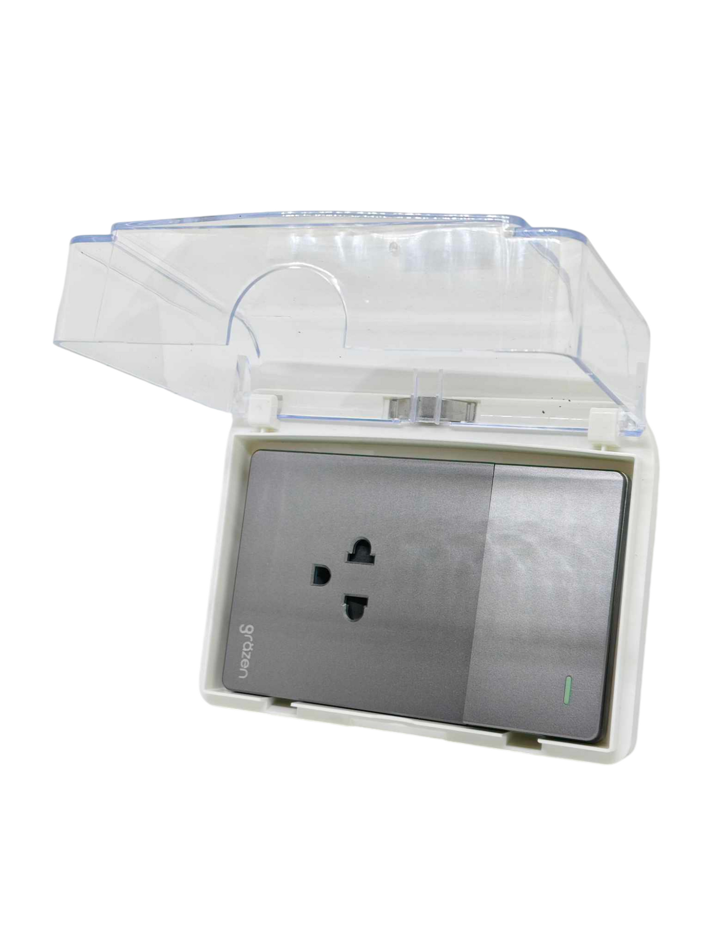 Grazen Weatherproof Plate Cover with 1 Gang Universal Outlet with Ground and 1 Way Switch 16A 220V WC-019-W + GW-007