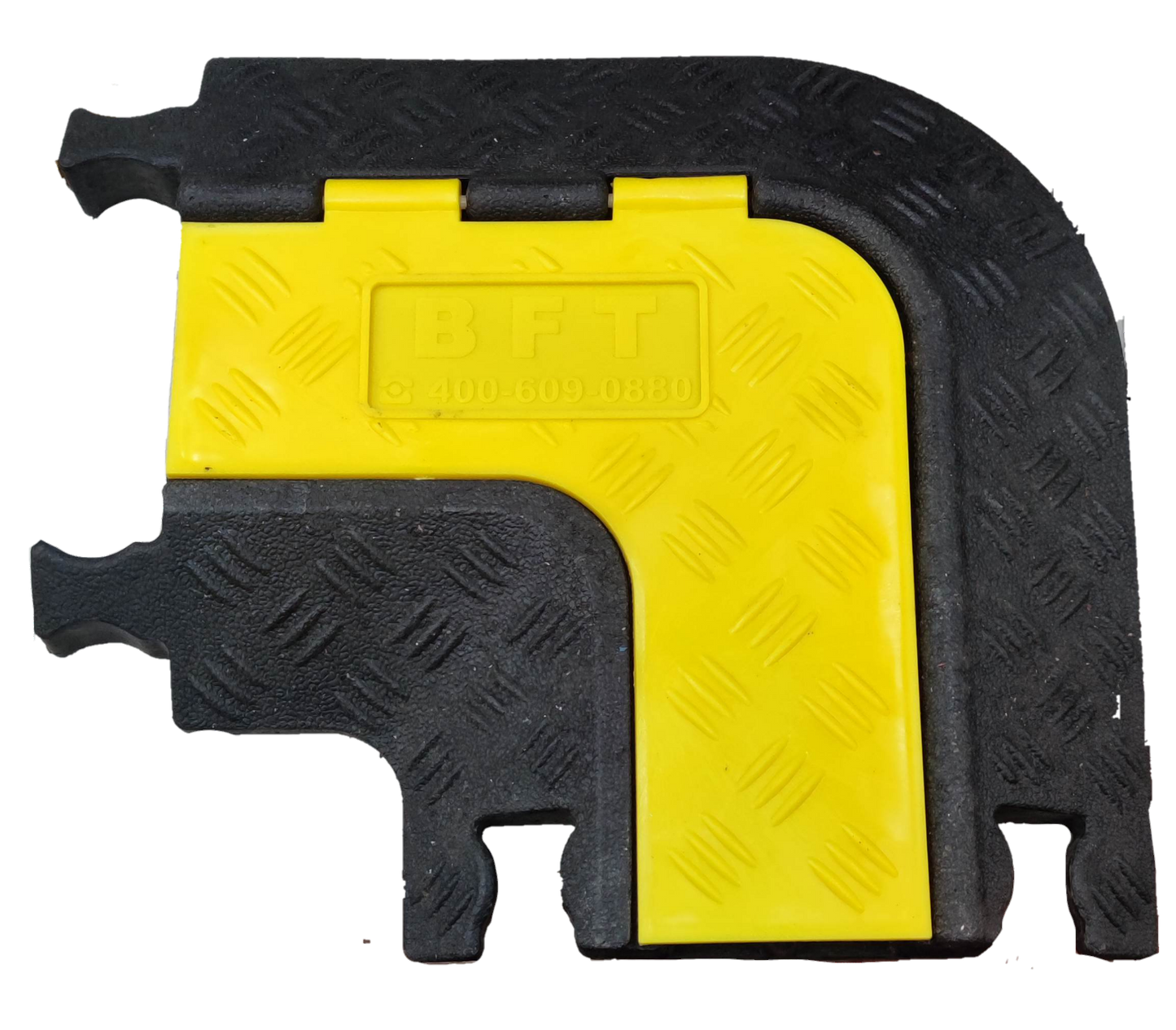 Grippes 2 channel cable ramp protector corner piece in black and yellow for cable management