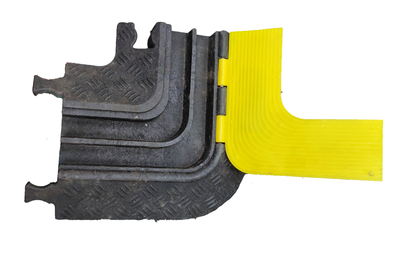 Grippes 2 channel cable ramp protector with black and yellow hinged sections for cable management