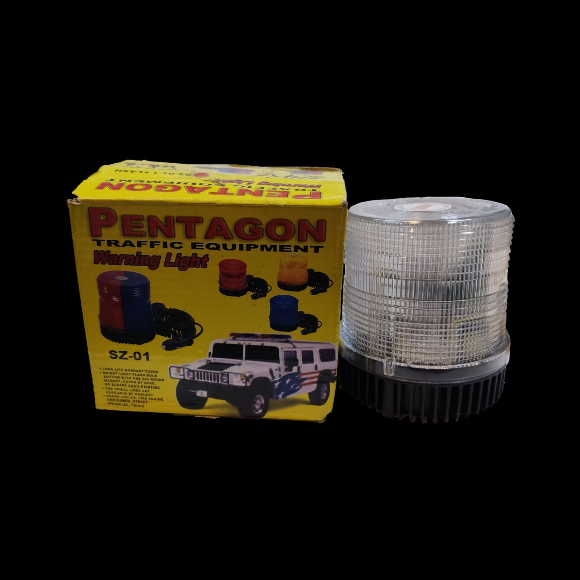 Blinking Light White with Magnetic Base traffic warning light by Sub Zero with clear lens and black base