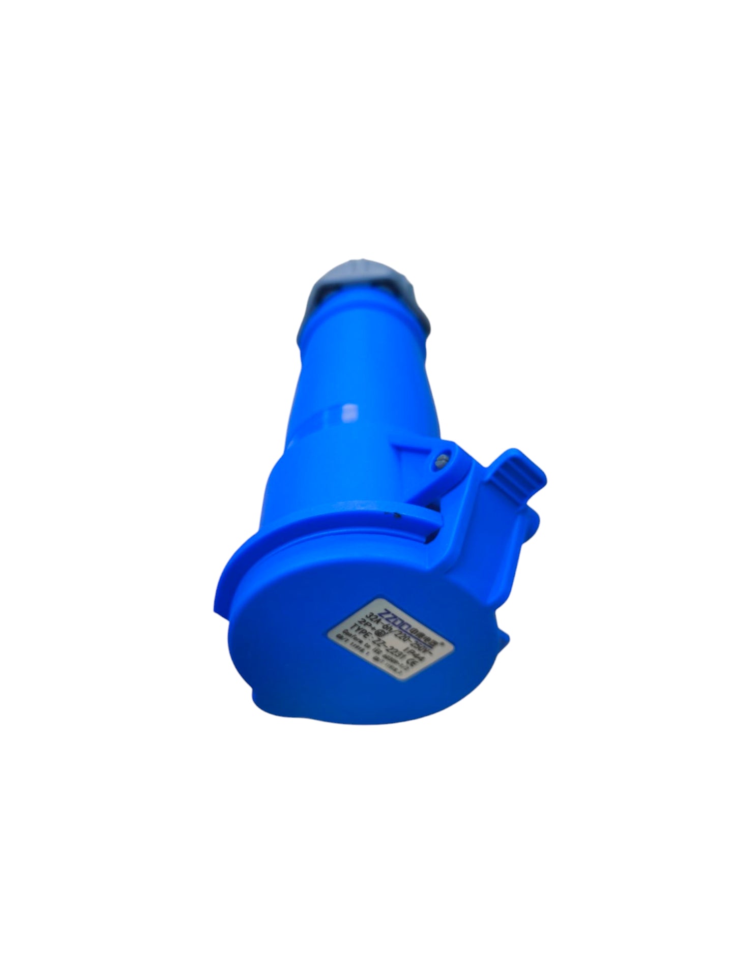 Grippes 32A industrial outlet connector in blue with a secure locking mechanism for heavy-duty electrical applications