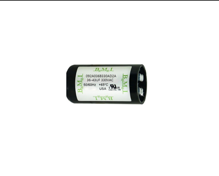 BMI capacitor 36-43MFD 330V AC for electrical applications, featuring durable construction and reliability