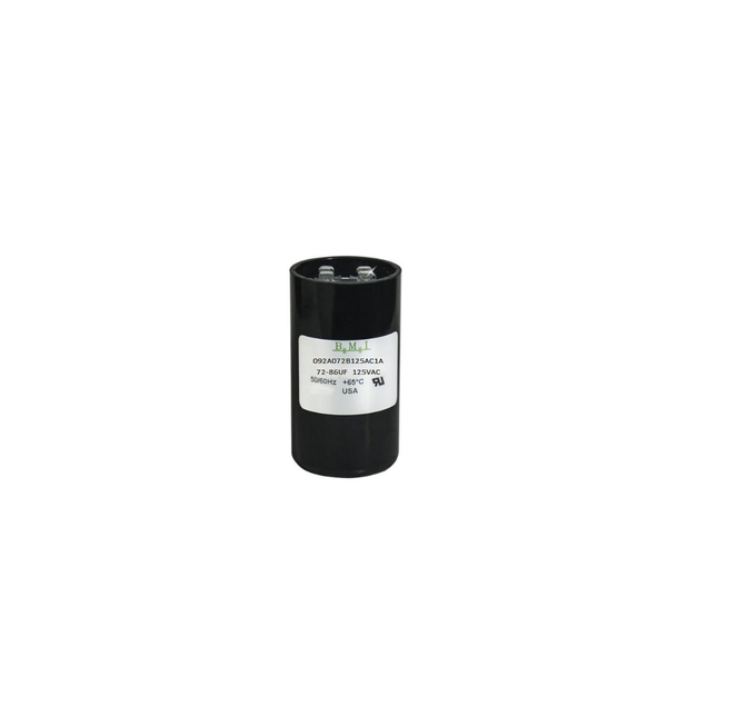 BMI capacitor 72-86MFD 125V AC in black casing for electrical applications