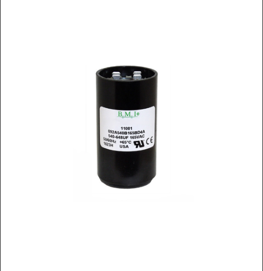 BMI motor starting capacitor 540-648UF 165V with durable black casing for reliable electrical performance