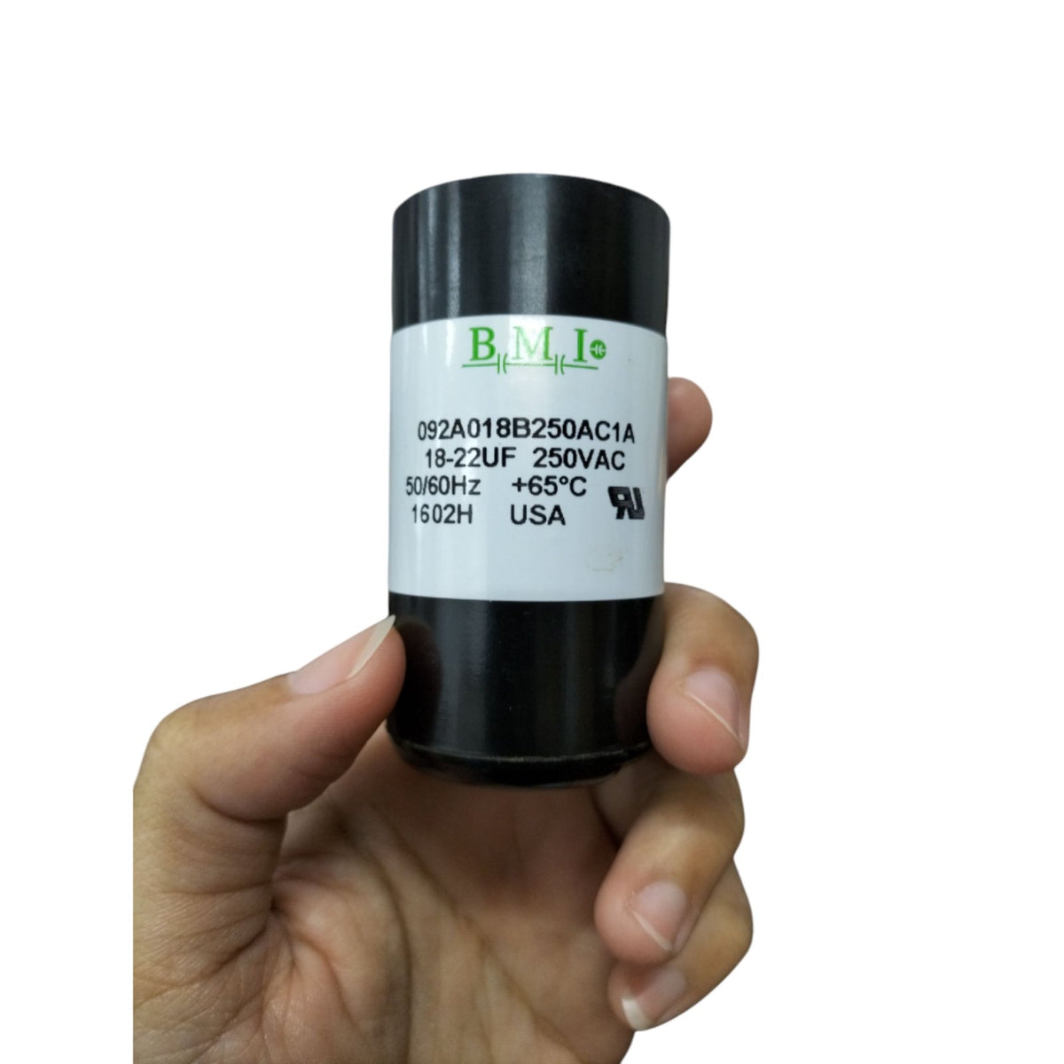 BMI Starting Capacitor 18-22UF 250V in Black with Label for Electrical Applications