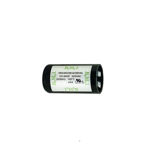 BMI 53-65 microfarad capacitor for motors with a durable casing and rated for 165VAC