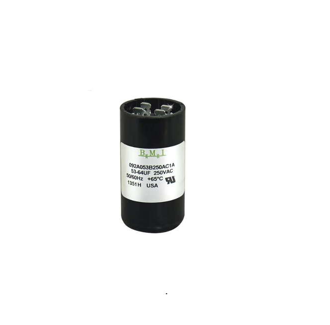 BMI 53-65 microfarad capacitor for motors with 250VAC rating for reliable operation