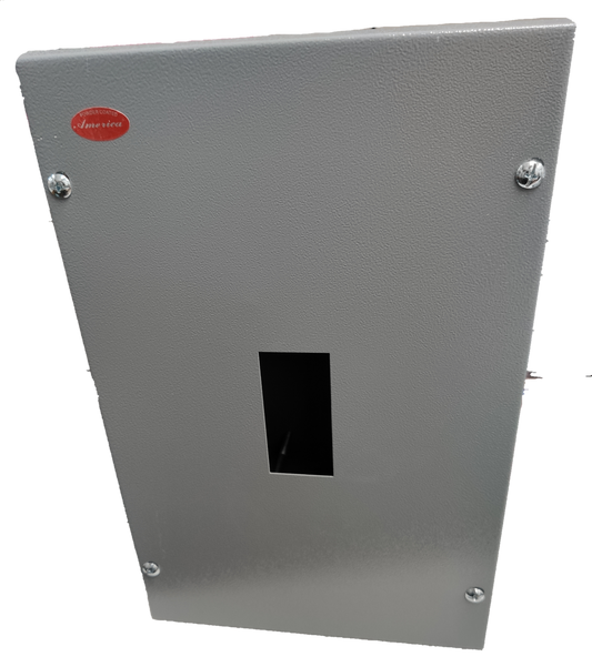 Gray electrical breaker panel box by America for 2 pole or 3 pole breaker panel with metal cover