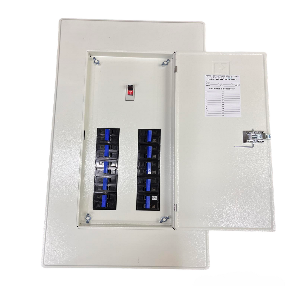 Koten 175A 2P Main and 10 Branches Panel beige metal distribution board open door showing breakers
