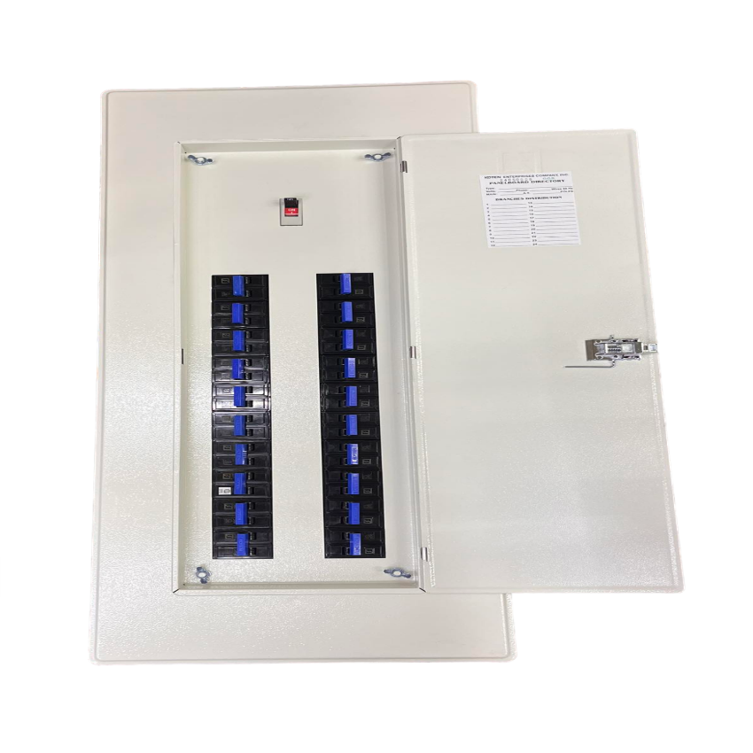Koten electrical distribution board with open door showing 20 breakers 20 Branches 2P Bolt On with 125A Main