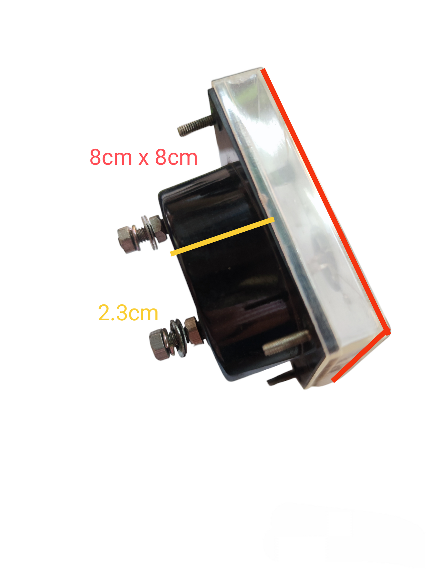 Brother 300A AC panel meter with black casing and silver front panel showing side view and dimensions