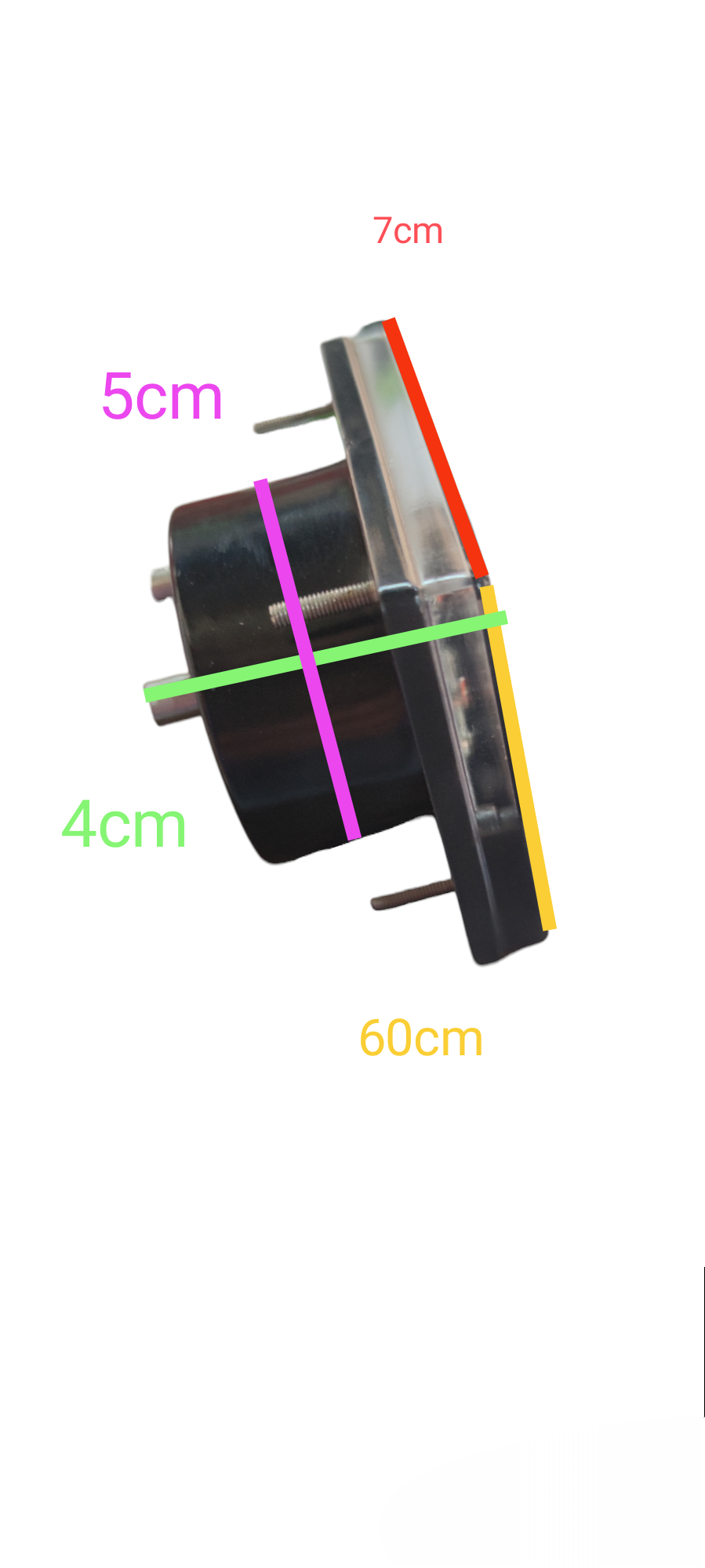 Side view of Brother Panel Meter 60mm x 70mm electrical component with measurement markings