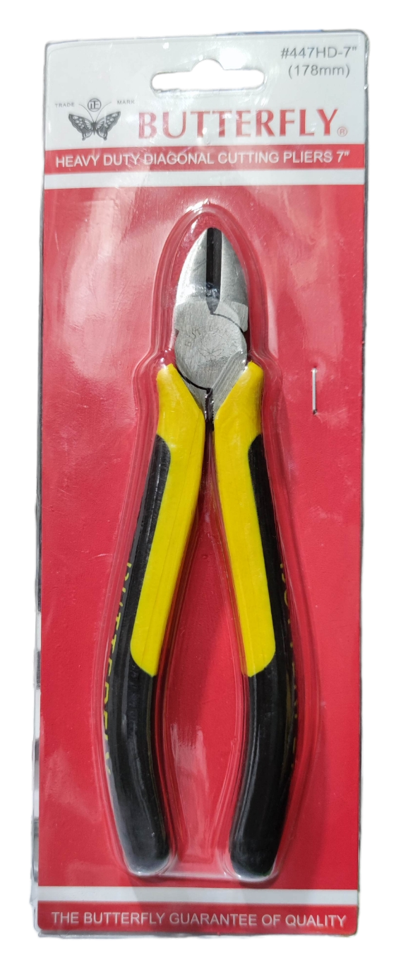 Butterfly Cutting Pliers 178mm 7 inches with yellow and black handles in packaging