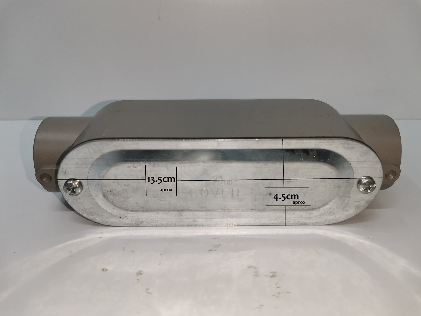 Local vendor C Conduit 1 Inch electrical conduit box with metal construction and measurement markings