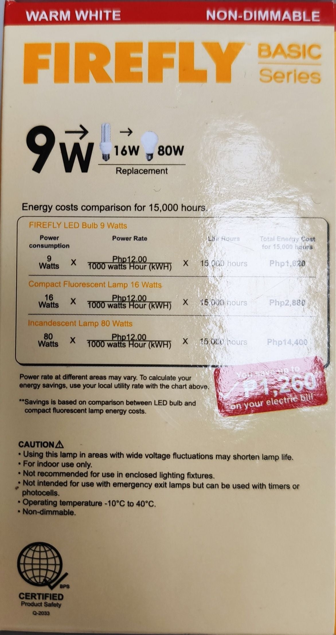Firefly 9W LED Bulb E27 220V Warm White