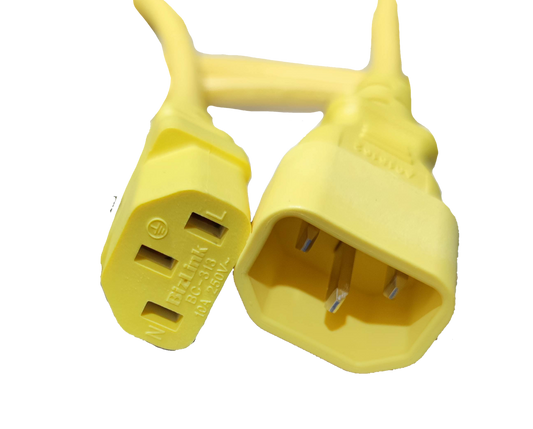 Electx Electrical Supply yellow C13 to C14 Power Cord AWG 16 with durable insulated connectors