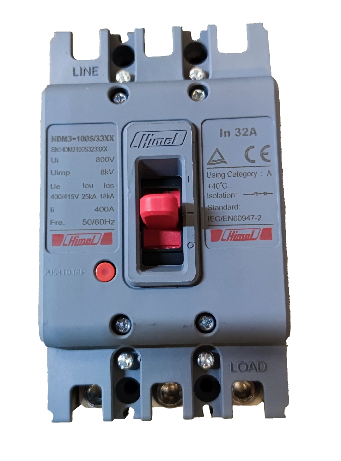 Himel 32A 3 Pole Molded Case Circuit Breaker, 32A Industrial Circuit Breaker 3 Pole 18 Kaic 250V