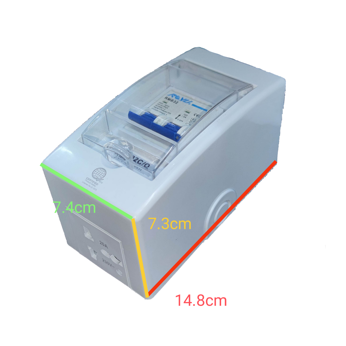 Royu 20A Circuit Breaker 220V 6KIAC with PVC Enclosure with Universal Outlet, Aircon Breaker With Cover RMB20C/O