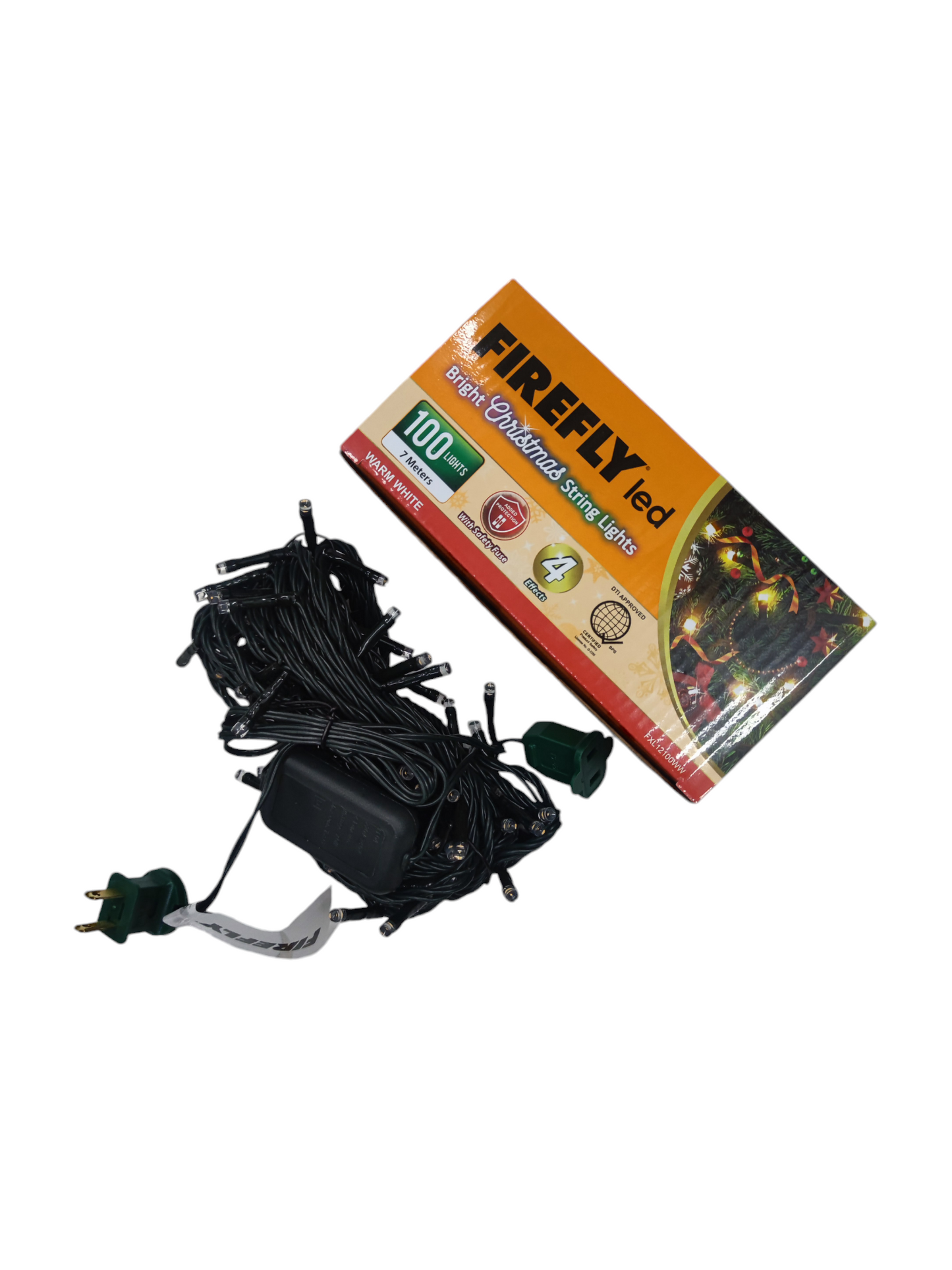 Firefly LED Christmas Light 100 Light 7 Meters 4 Effects Warm White 220V Green Wire, String Light 100 LED Bulb