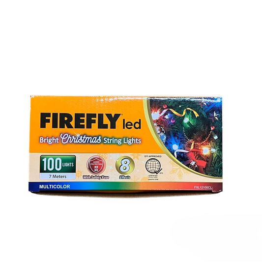 Firefly LED Christmas Light 100 LED Bulbs 7 Meters 7W 220V Multi Color 8 Effects Indoor Only Green Wire max 20 Connections FXL12100CL