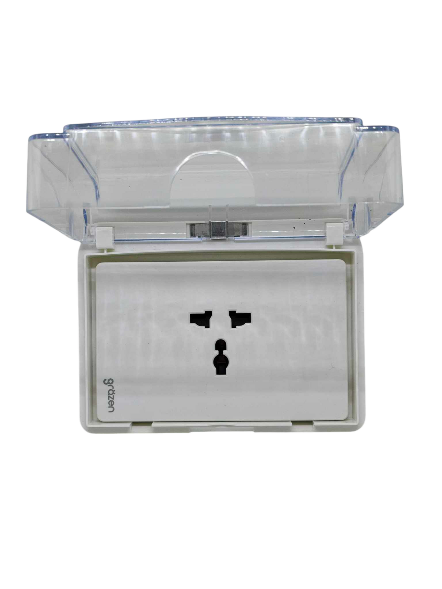 Grazen Weatherproof Cover Transparent with 1 Gang Universal Outlet with Ground 16A 220V WC-019-W+GW-012