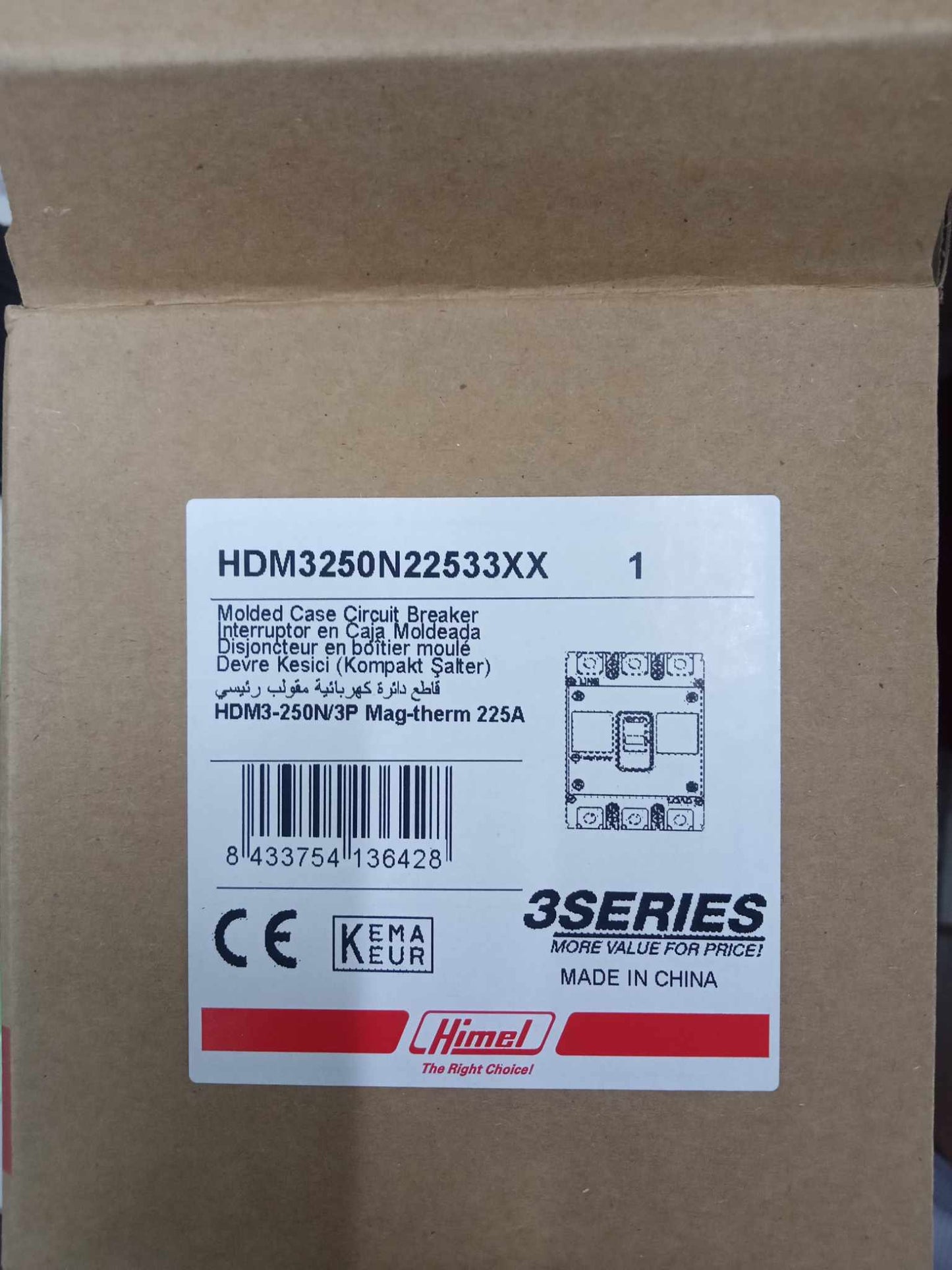 Himel 225A 3 Pole Industrial Circuit Breaker 415V 36 KAIC HDM3250N22533XX