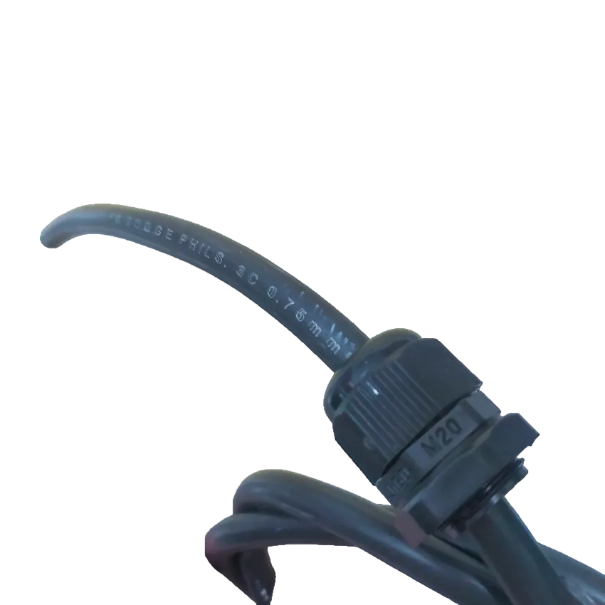 Grippes Cable Gland M20 6-12mm securely attached to black electrical cables for cable management