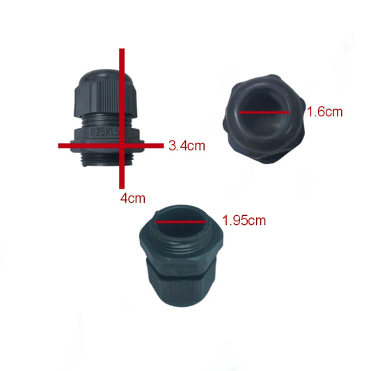Grippes cable gland M25 13-18mm black plastic cable management fitting with detailed measurements