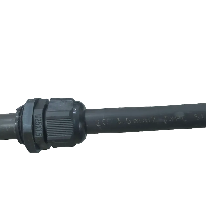 Grippes Cable Gland M25 13-18mm attached to black cable for cable management